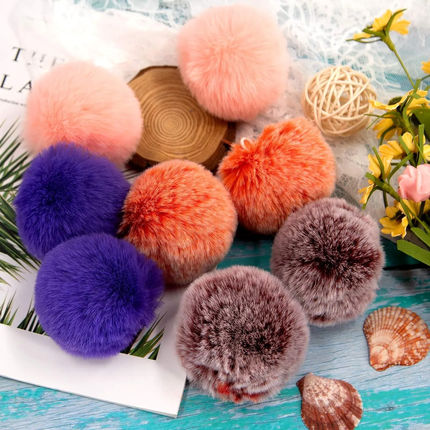 BQTQ 26 Pieces Faux Fur Pom Poms DIY Fluffy Faux Fur Pom Pom with Elastic Buckle for Bag Accessories Gloves Scarf Key Ring (13 Colours)