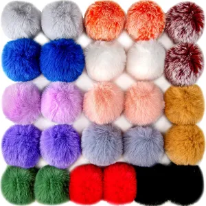 BQTQ 26 Pieces Faux Fur Pom Poms DIY Fluffy Faux Fur Pom Pom with Elastic Buckle for Bag Accessories Gloves Scarf Key Ring (13 Colours)