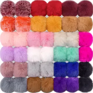 BQTQ 40 Pieces Faux Fur Pom Pom Balls with Elastic Loop DIY Fluffy Pom Pom Faux Rabbit Fur Pom Pom for Hats Beanie Shoes Scarves Gloves Bags Accessories(Bright Color)