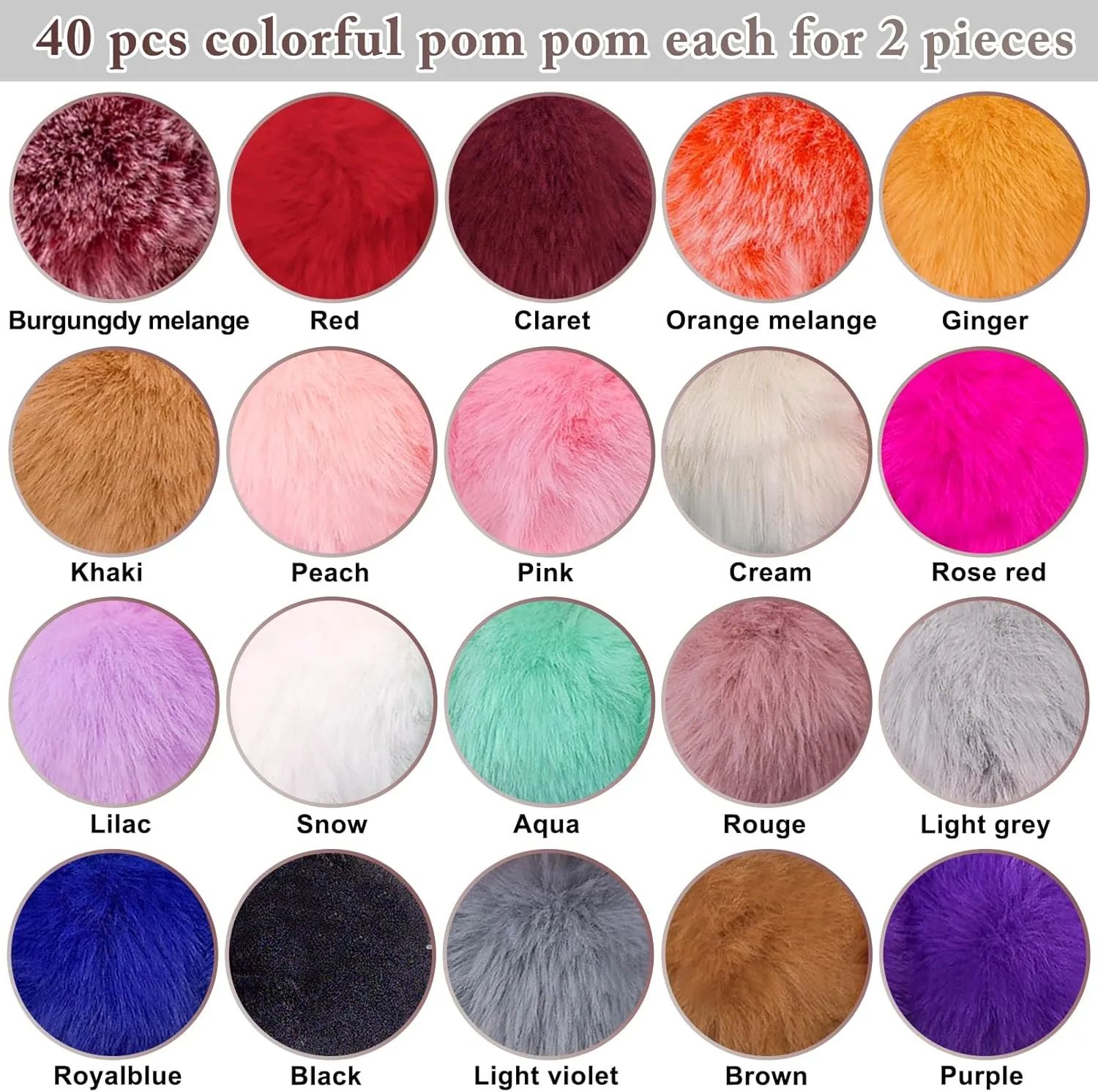 BQTQ 40 Pieces Faux Fur Pom Pom Balls with Elastic Loop DIY Fluffy Pom Pom Faux Rabbit Fur Pom Pom for Hats Beanie Shoes Scarves Gloves Bags Accessories(Bright Color)