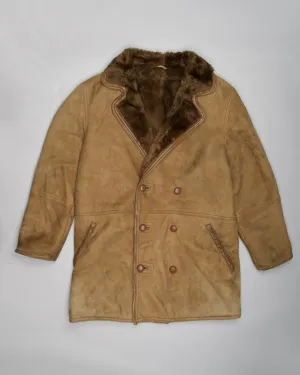 Brown oversized double breasted sheepskin coat