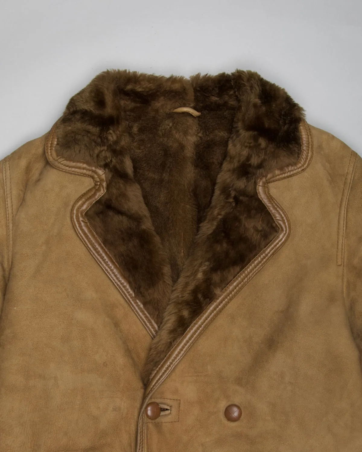 Brown oversized double breasted sheepskin coat