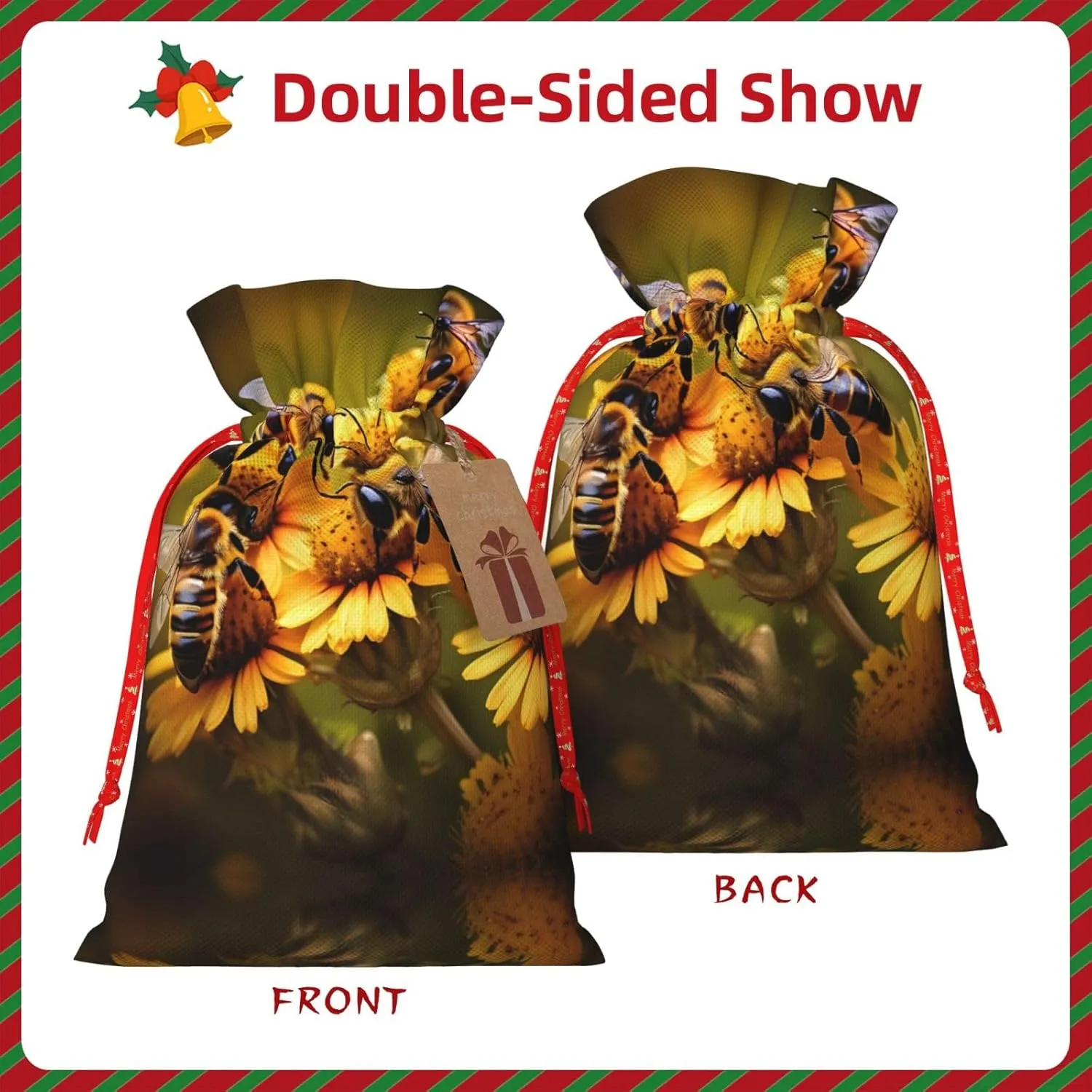 BrUgui Festive Gift Bags Set â€“ Reusable Packaging for Christmas, Birthdays, and Parties - Decorative Gift Pouches Rural Honey Bees flowers