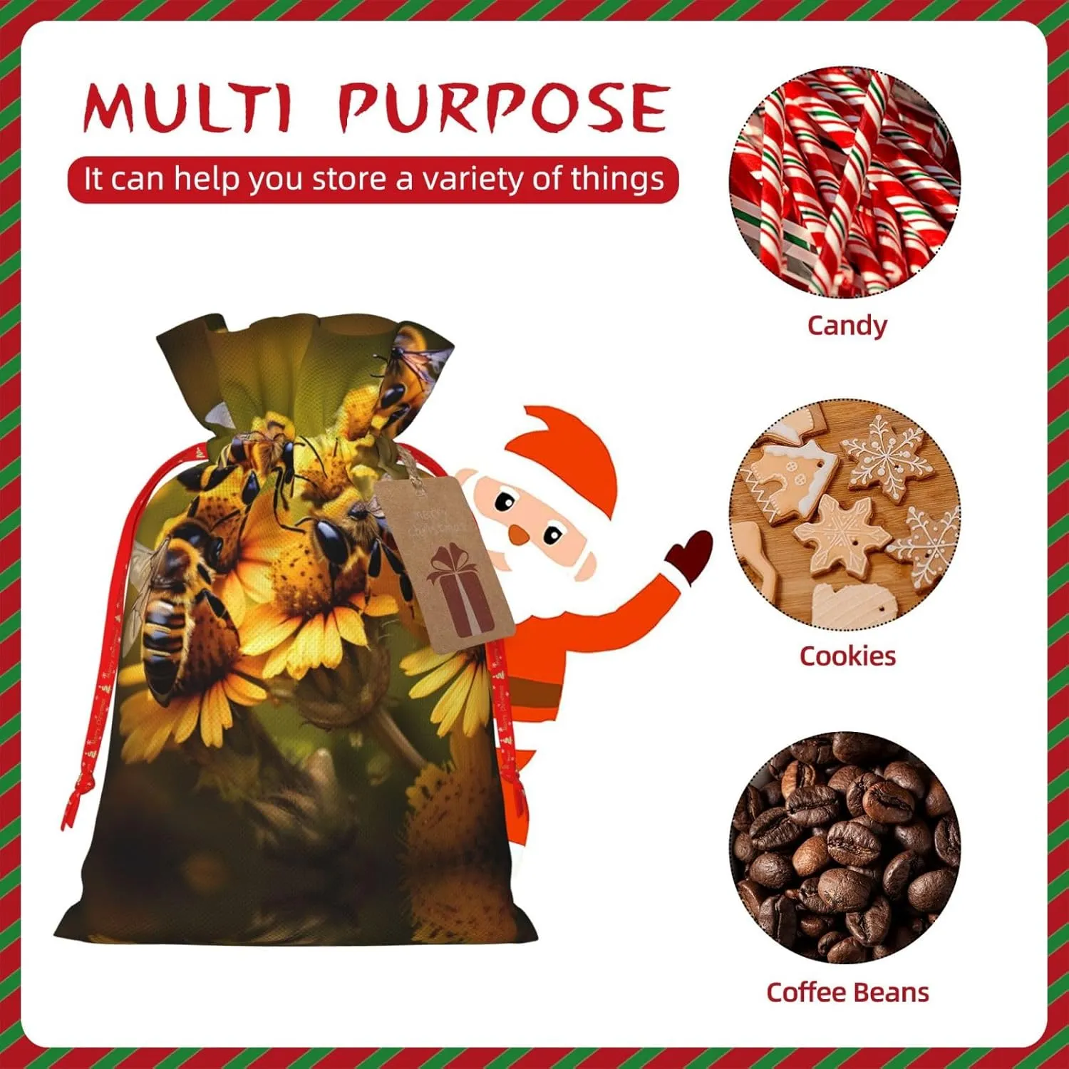 BrUgui Festive Gift Bags Set â€“ Reusable Packaging for Christmas, Birthdays, and Parties - Decorative Gift Pouches Rural Honey Bees flowers