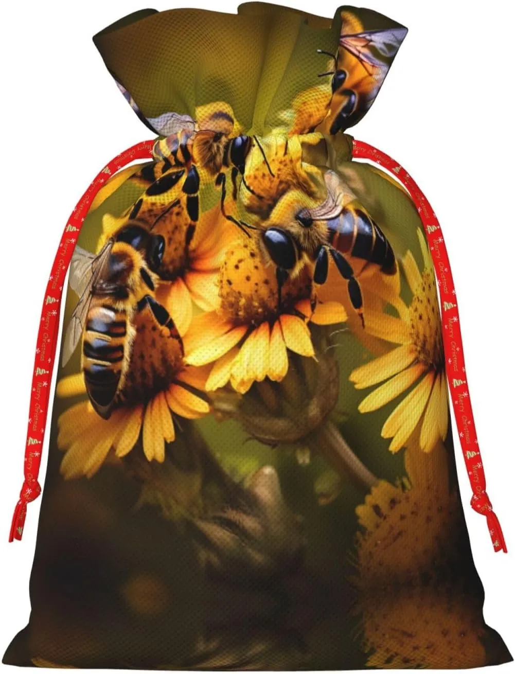 BrUgui Festive Gift Bags Set â€“ Reusable Packaging for Christmas, Birthdays, and Parties - Decorative Gift Pouches Rural Honey Bees flowers