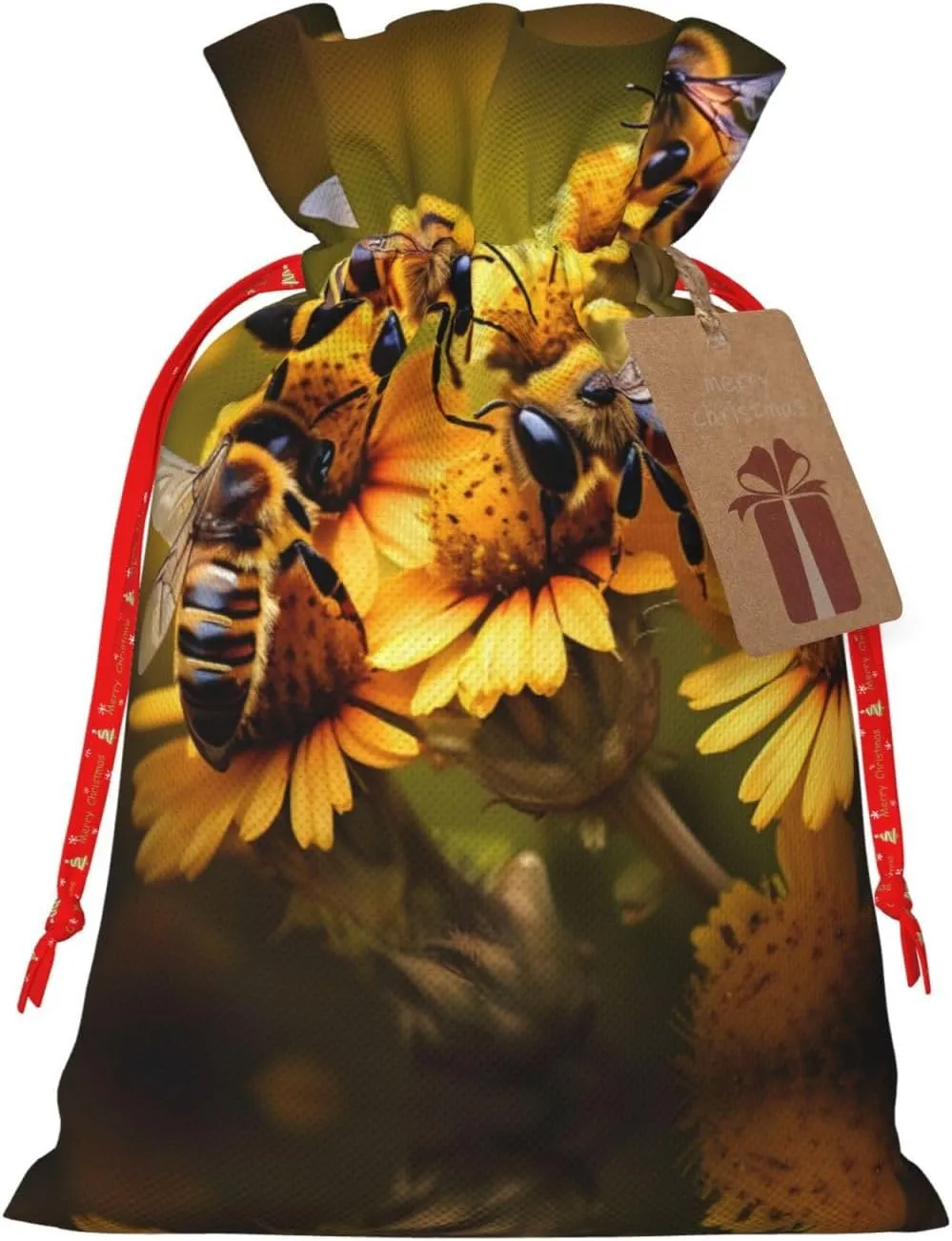 BrUgui Festive Gift Bags Set â€“ Reusable Packaging for Christmas, Birthdays, and Parties - Decorative Gift Pouches Rural Honey Bees flowers
