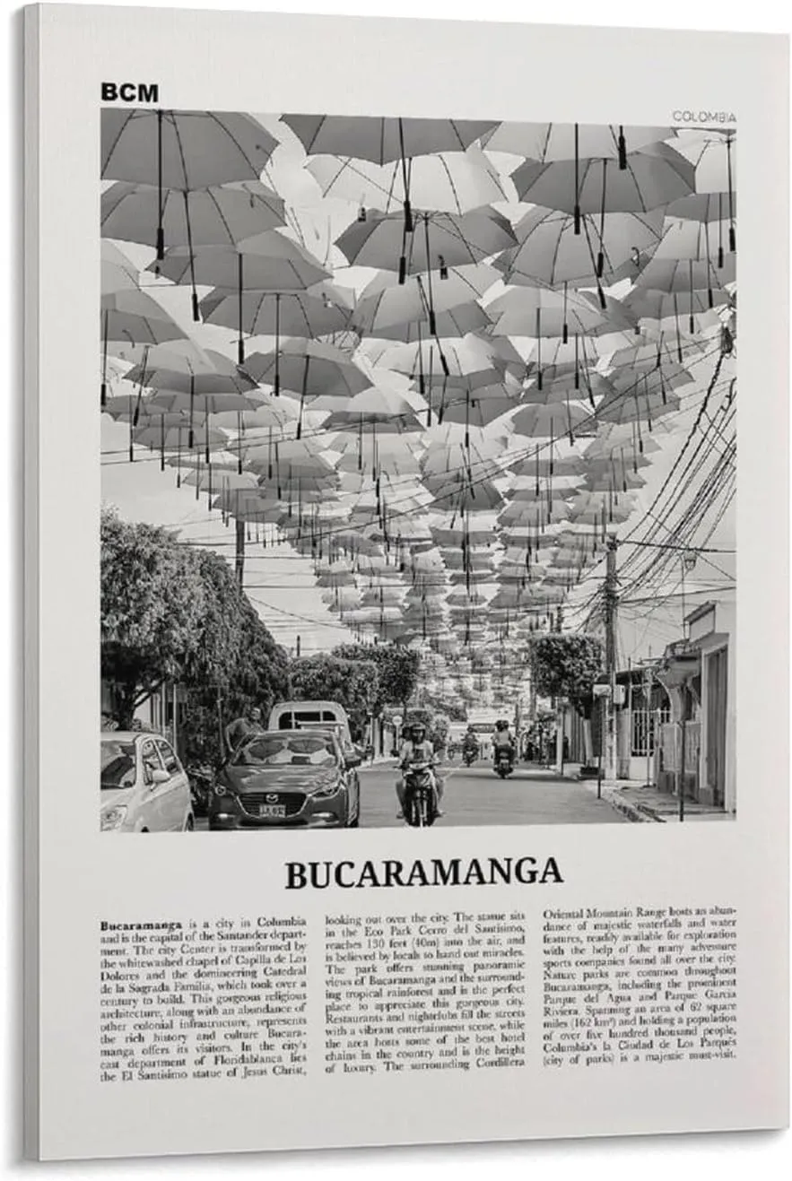 Bucaramanga Print Black And White, Bucaramanga Wall Art, Bucaramanga Poster, Bucaramanga Photo, Buca Poster Canvas Artwork Prints Rustic Farmhouse Decorations for Living Room Bathroom Bedroom 20x30inc