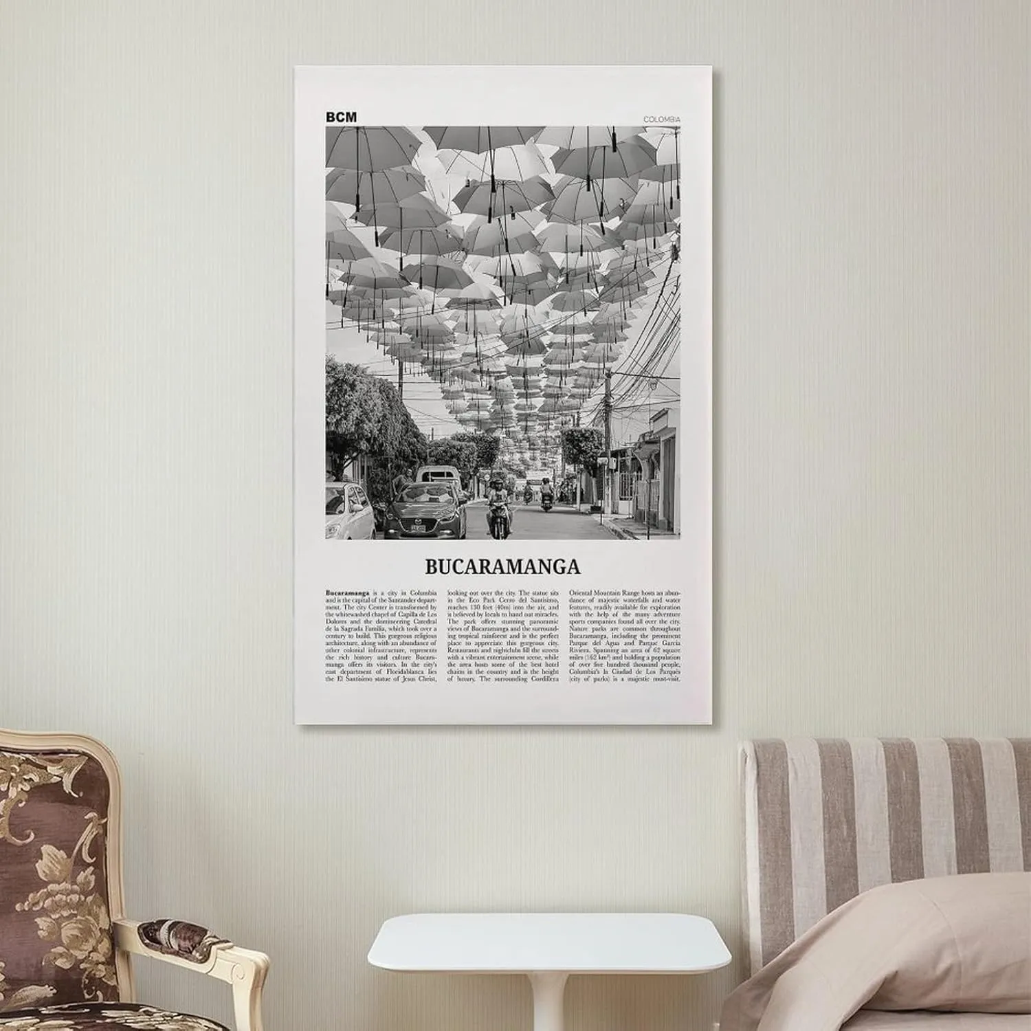 Bucaramanga Print Black And White, Bucaramanga Wall Art, Bucaramanga Poster, Bucaramanga Photo, Buca Poster Canvas Artwork Prints Rustic Farmhouse Decorations for Living Room Bathroom Bedroom 20x30inc