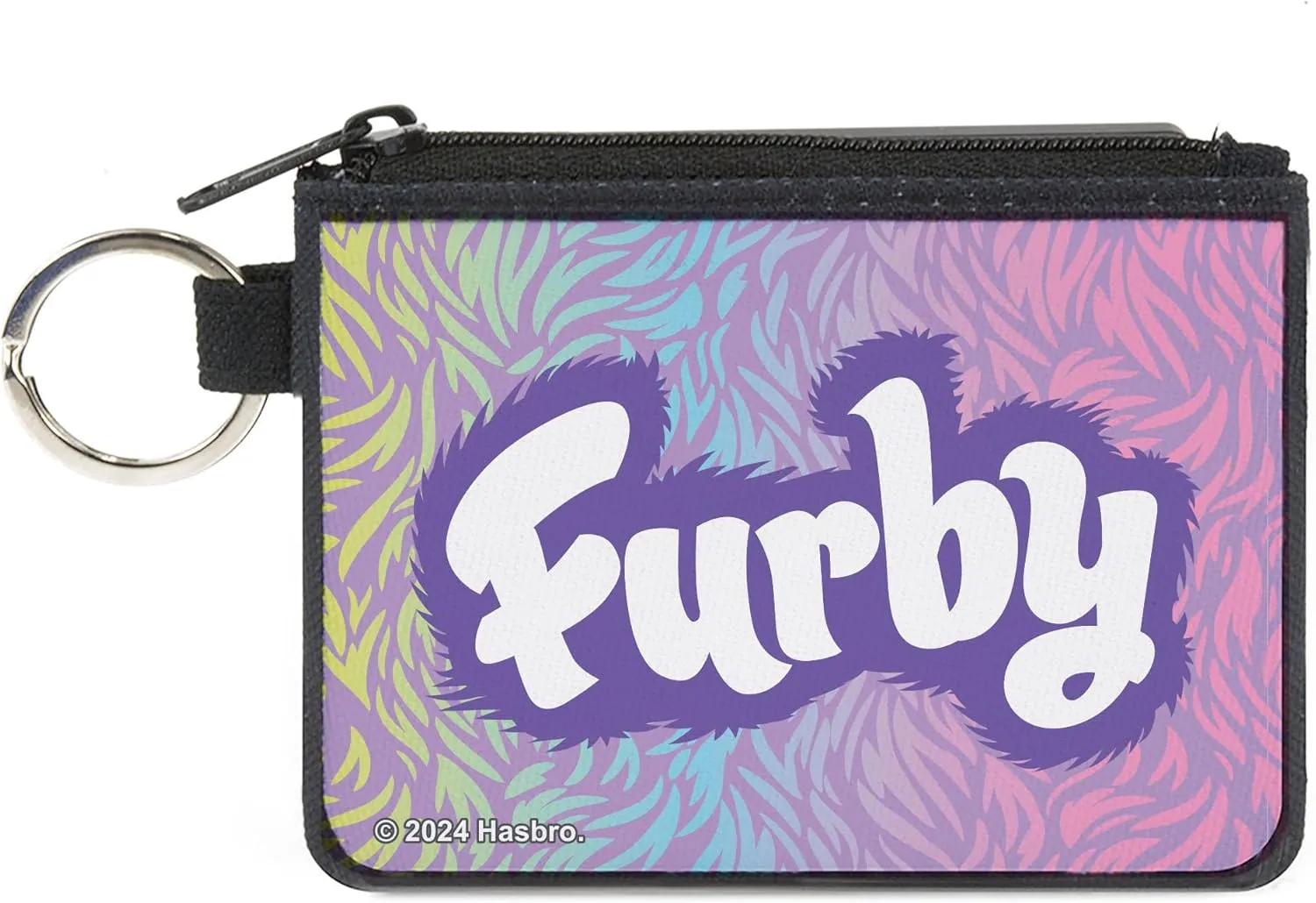 Buckle-Down Furby Wallet, Coin Purse, Furby Title Logo Fur Print Multi Color Purple White, Canvas