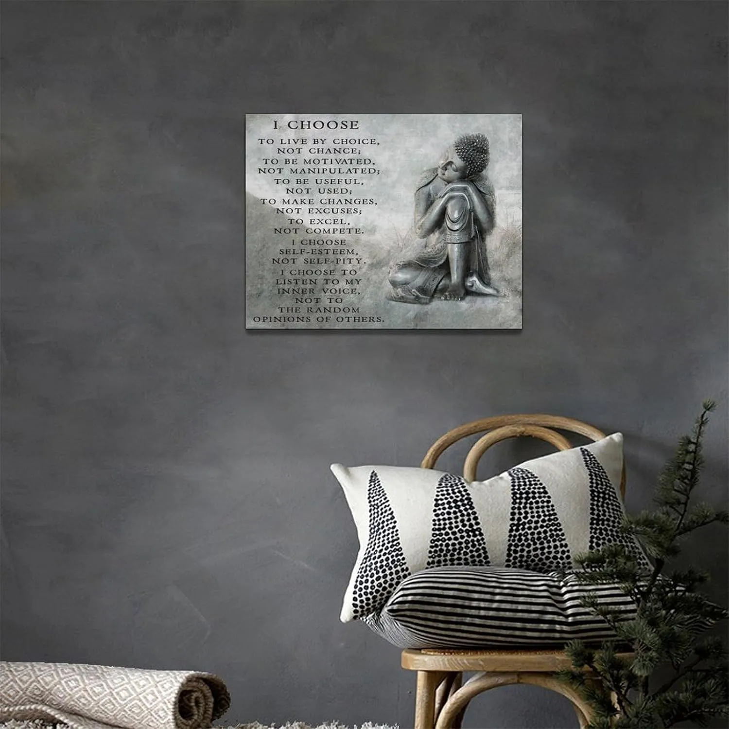 Buddha Statue Wall Art Spiritual Zen Canvas Wall Decor Motivational Quotes Meditation Pictures Prints Paintings Buddhism Framed Artwork Home Decoration for Bathroom Spa Bedroom Living Room 12"x16"
