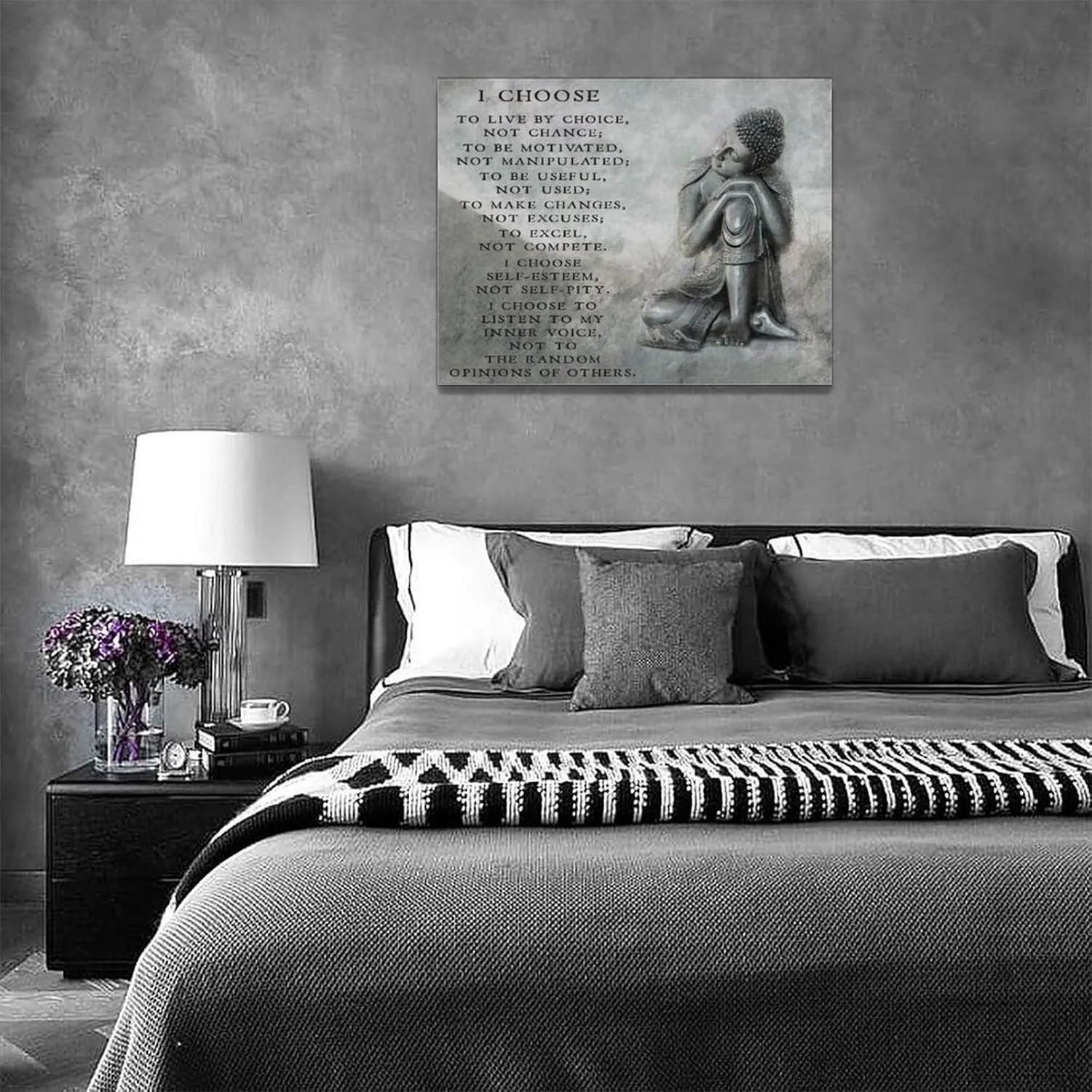Buddha Statue Wall Art Spiritual Zen Canvas Wall Decor Motivational Quotes Meditation Pictures Prints Paintings Buddhism Framed Artwork Home Decoration for Bathroom Spa Bedroom Living Room 12"x16"