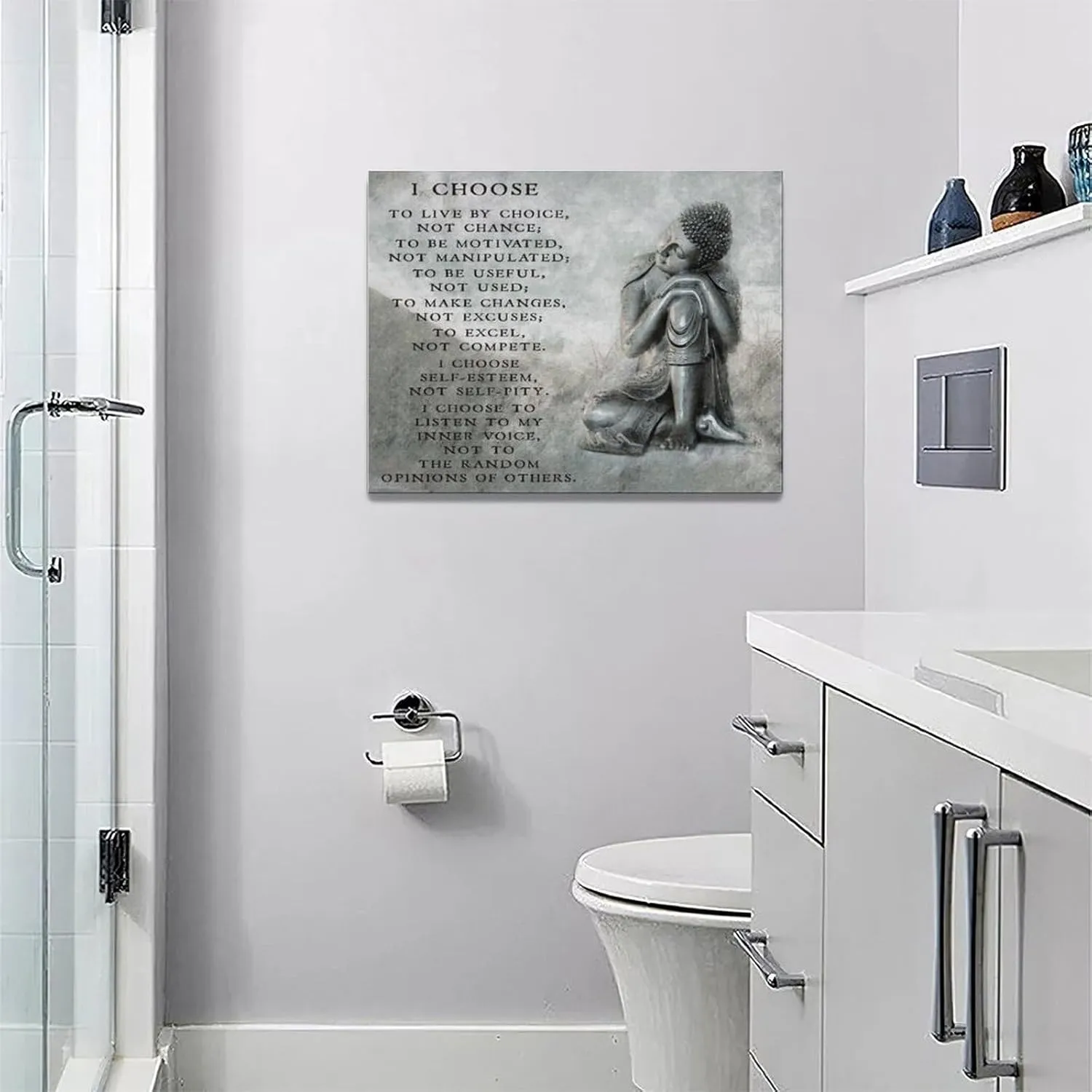 Buddha Statue Wall Art Spiritual Zen Canvas Wall Decor Motivational Quotes Meditation Pictures Prints Paintings Buddhism Framed Artwork Home Decoration for Bathroom Spa Bedroom Living Room 12"x16"