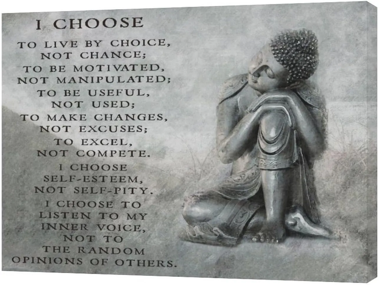 Buddha Statue Wall Art Spiritual Zen Canvas Wall Decor Motivational Quotes Meditation Pictures Prints Paintings Buddhism Framed Artwork Home Decoration for Bathroom Spa Bedroom Living Room 12"x16"
