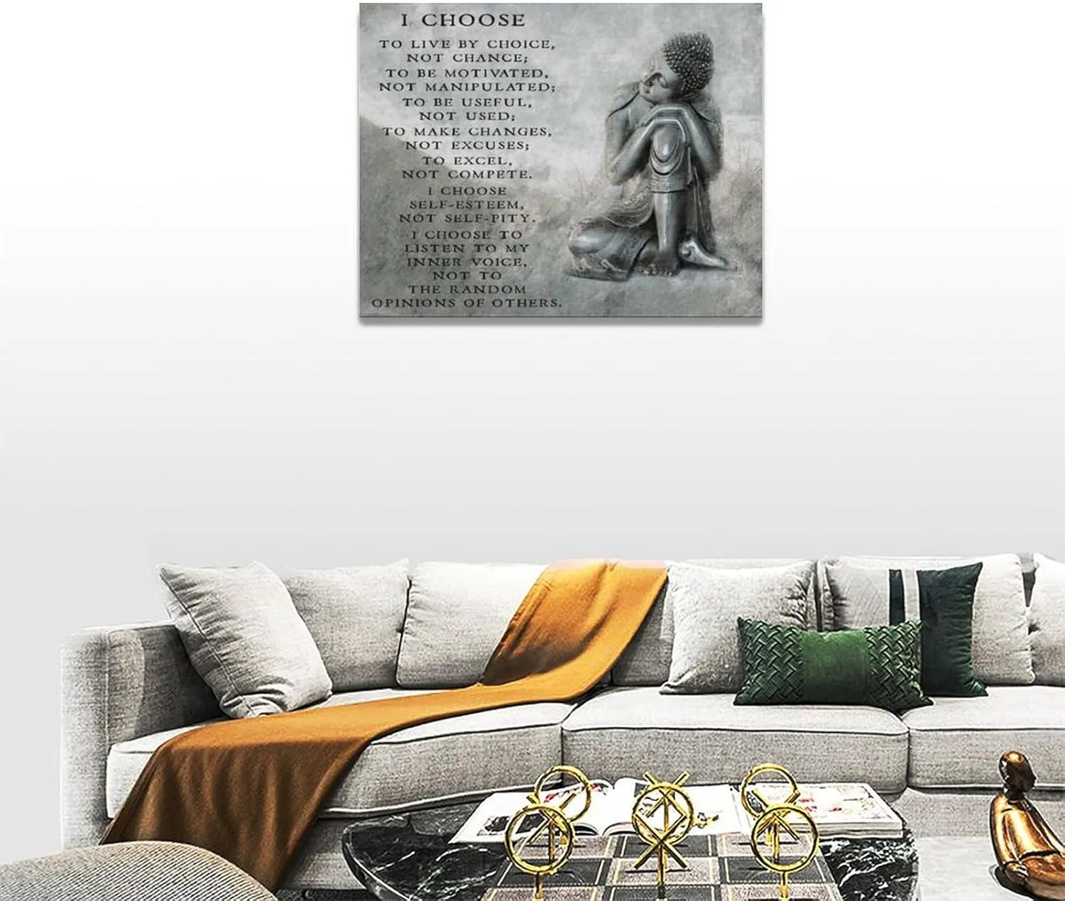 Buddha Statue Wall Art Spiritual Zen Canvas Wall Decor Motivational Quotes Meditation Pictures Prints Paintings Buddhism Framed Artwork Home Decoration for Bathroom Spa Bedroom Living Room 12"x16"
