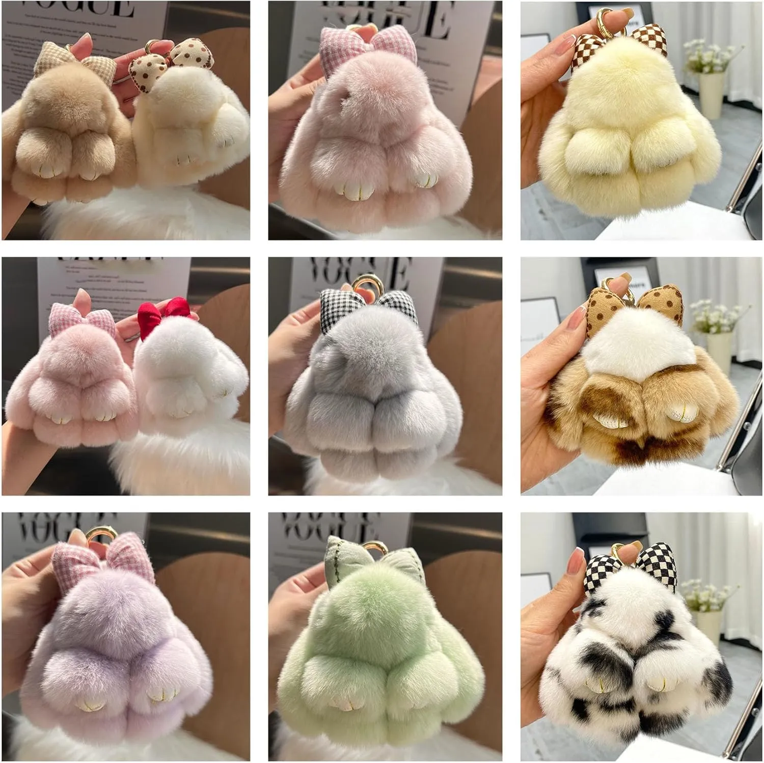 Bunny Keychain with Tin Box,2025 New Official Bunny Handmade Soft Bunny PomPom Charms Handbag Keychain Easter Gift Box