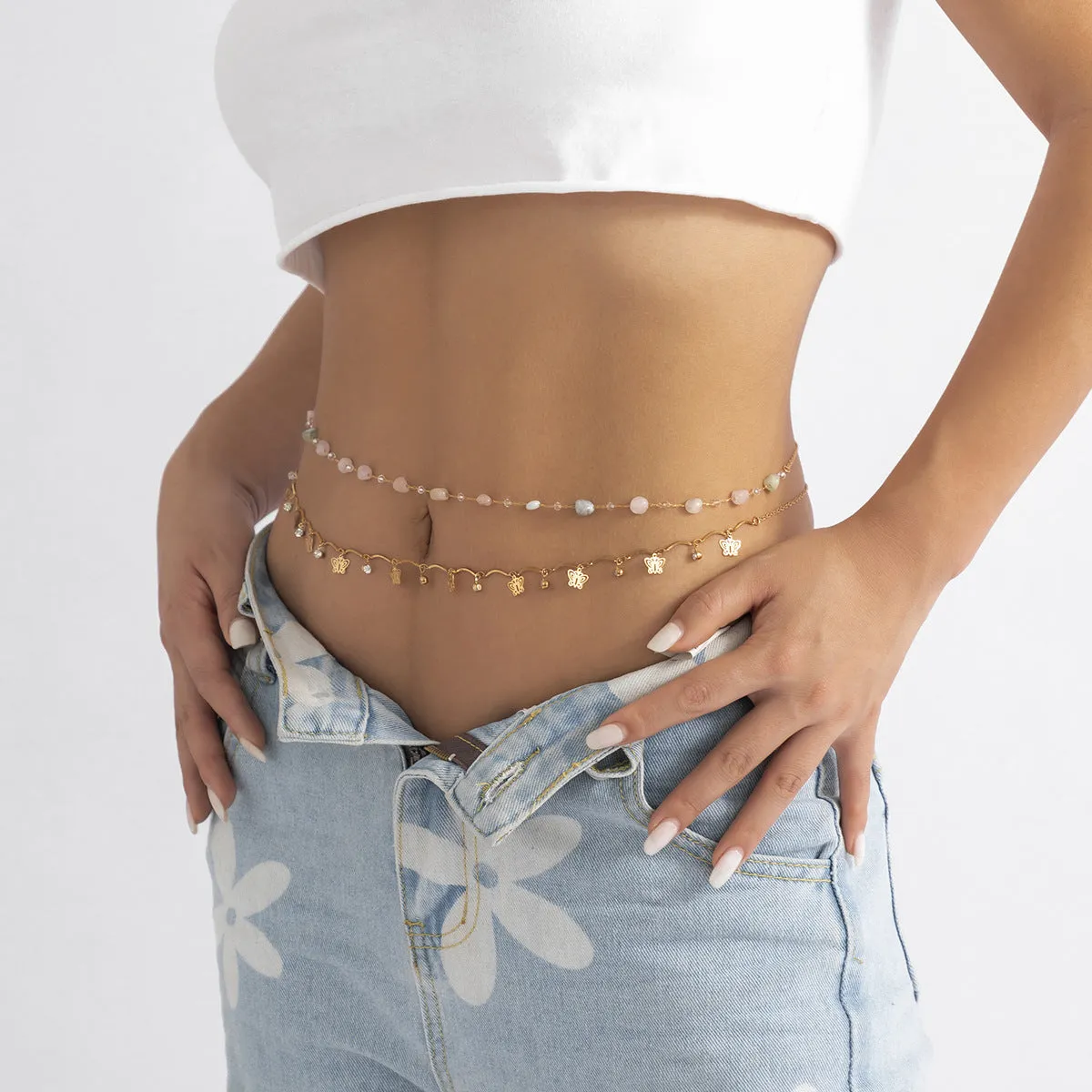 Butterfly Tassel Crystal Layered Waist Chain P25A820