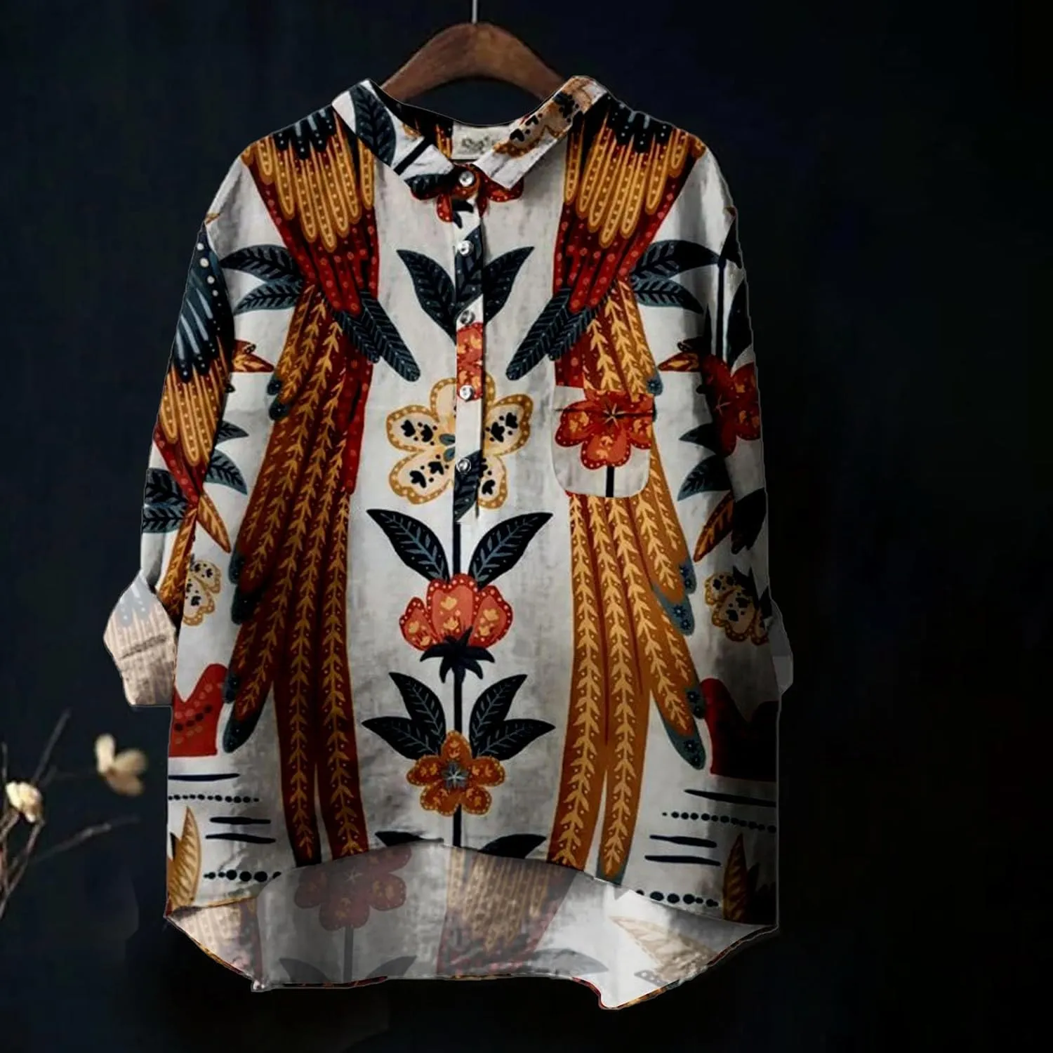 Button Down Shirts for Women Printed Loose Fit Tee Tops Lapel Neck Button Blouses Long Womens Clothes Trendy Spring
