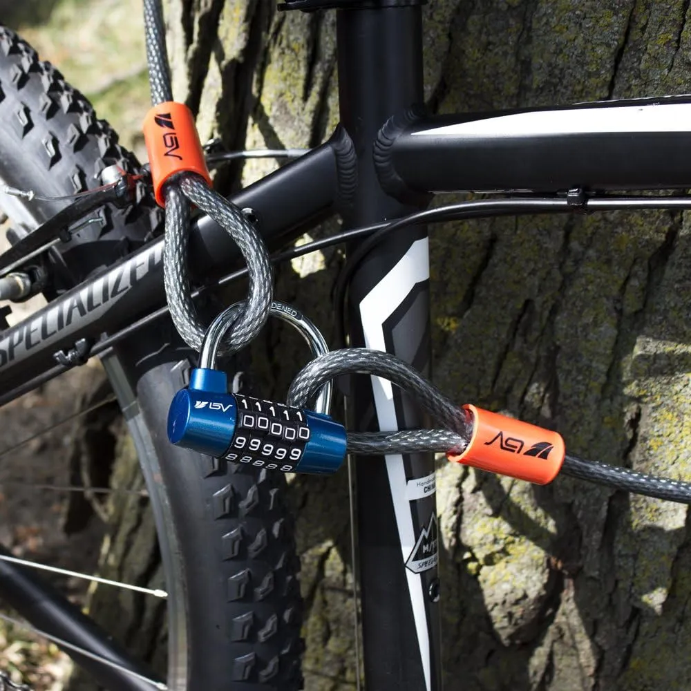BV Heavy-Duty 4FT Security Cable Lock with Loops-10mm (3/8 Inch) Cut-Resistant Braided Steel Cable-Versatile & Weatherproof-Bike Lock Cable & Chain Lock, Security Chain for Padlock (Pair)