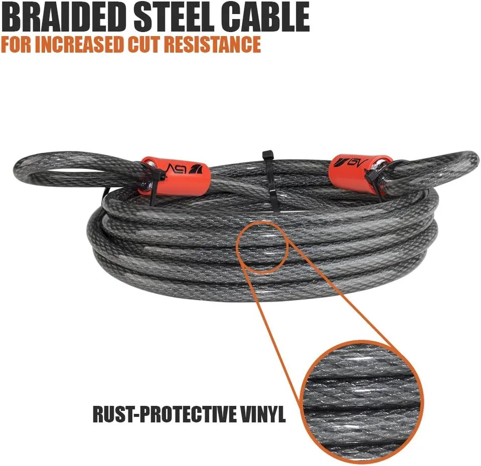 BV Heavy-Duty 4FT Security Cable Lock with Loops-10mm (3/8 Inch) Cut-Resistant Braided Steel Cable-Versatile & Weatherproof-Bike Lock Cable & Chain Lock, Security Chain for Padlock (Pair)