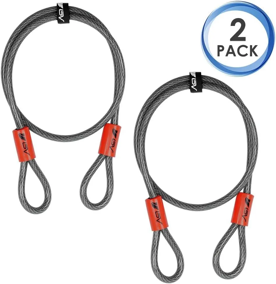 BV Heavy-Duty 4FT Security Cable Lock with Loops-10mm (3/8 Inch) Cut-Resistant Braided Steel Cable-Versatile & Weatherproof-Bike Lock Cable & Chain Lock, Security Chain for Padlock (Pair)