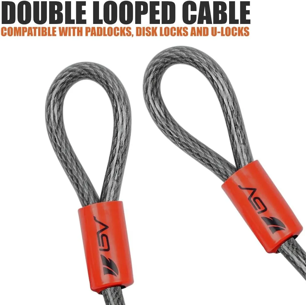 BV Heavy-Duty 4FT Security Cable Lock with Loops-10mm (3/8 Inch) Cut-Resistant Braided Steel Cable-Versatile & Weatherproof-Bike Lock Cable & Chain Lock, Security Chain for Padlock (Pair)