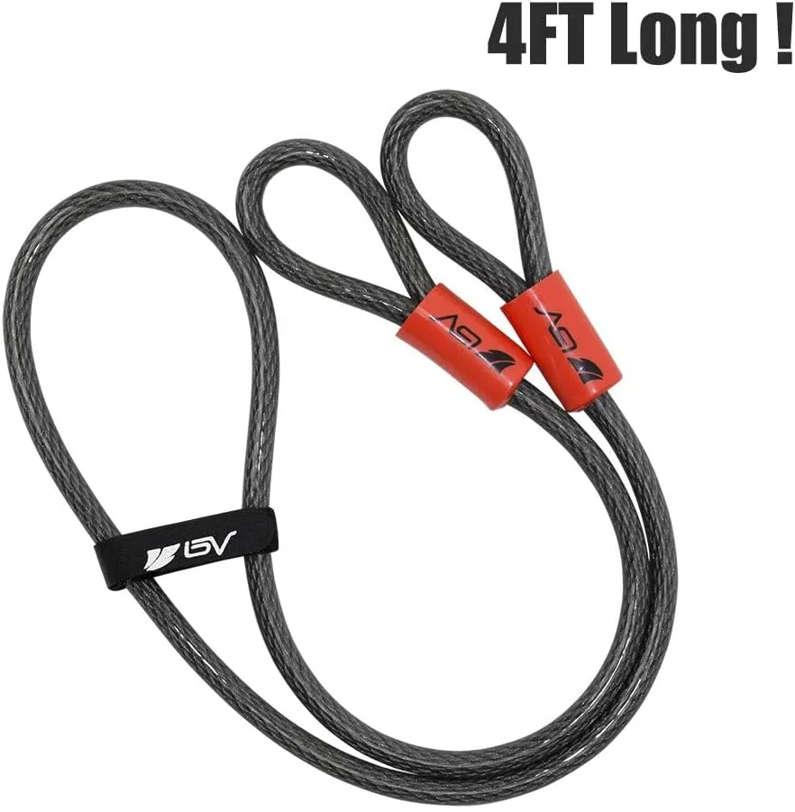 BV Heavy-Duty 4FT Security Cable Lock with Loops-10mm (3/8 Inch) Cut-Resistant Braided Steel Cable-Versatile & Weatherproof-Bike Lock Cable & Chain Lock, Security Chain for Padlock (Pair)