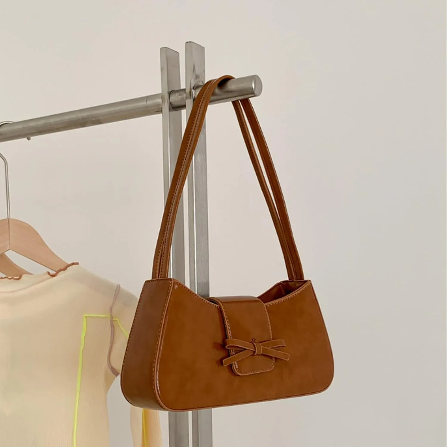 Cabernet Red Patent Leather Shoulder Bag - Coquette Handbag With Bow - Y2k Style Aesthetic Accessory