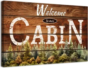 Cabin Wall Art Rustic Farmhouse Forest Wall Decor for Living Room Vintage Brown Wooden Grain Background Prints Welcome to our Cabin Picture Modern Artwork Bedroom Living Room Home Decorations 32x48"