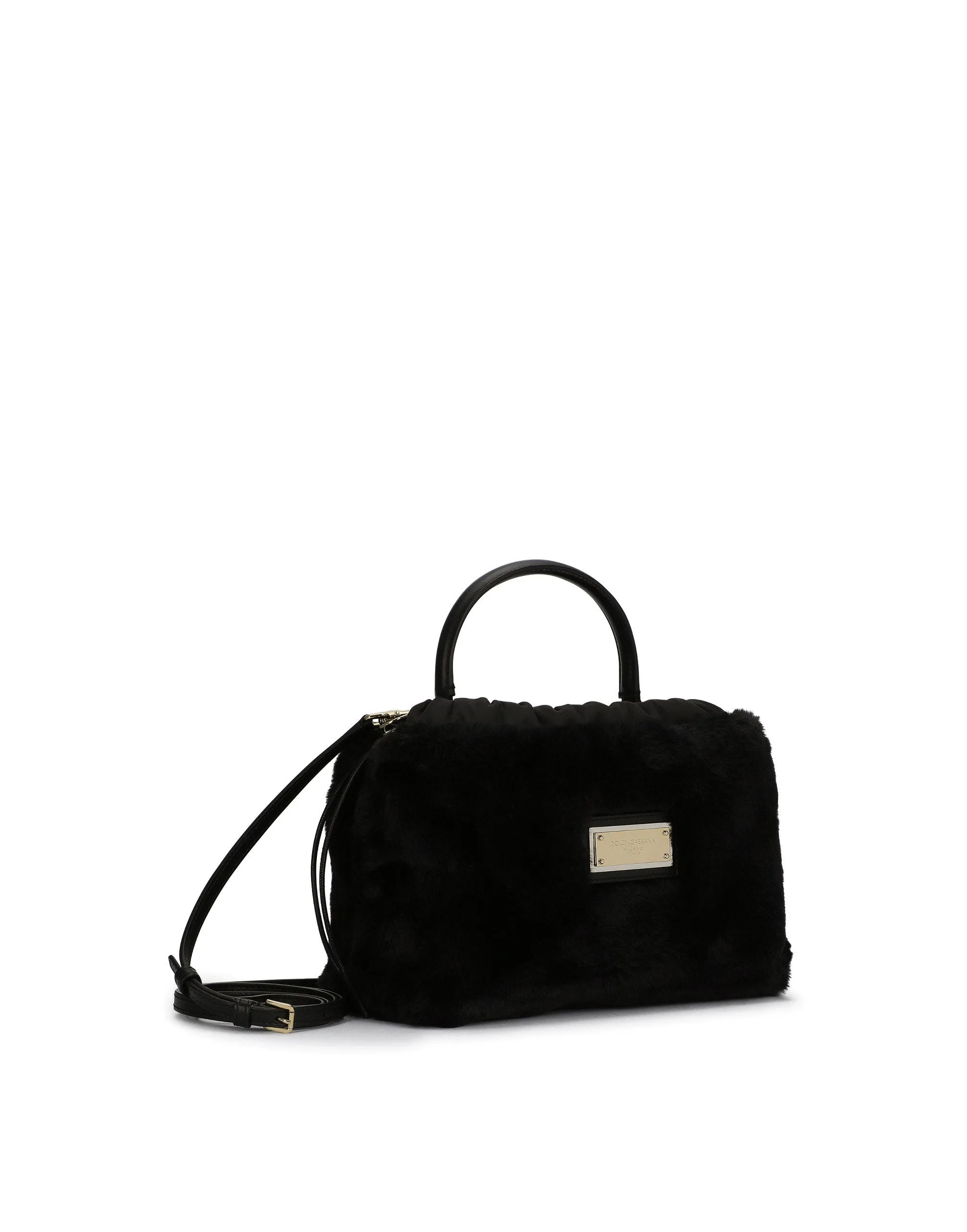 Calfskin and faux fur cover bag