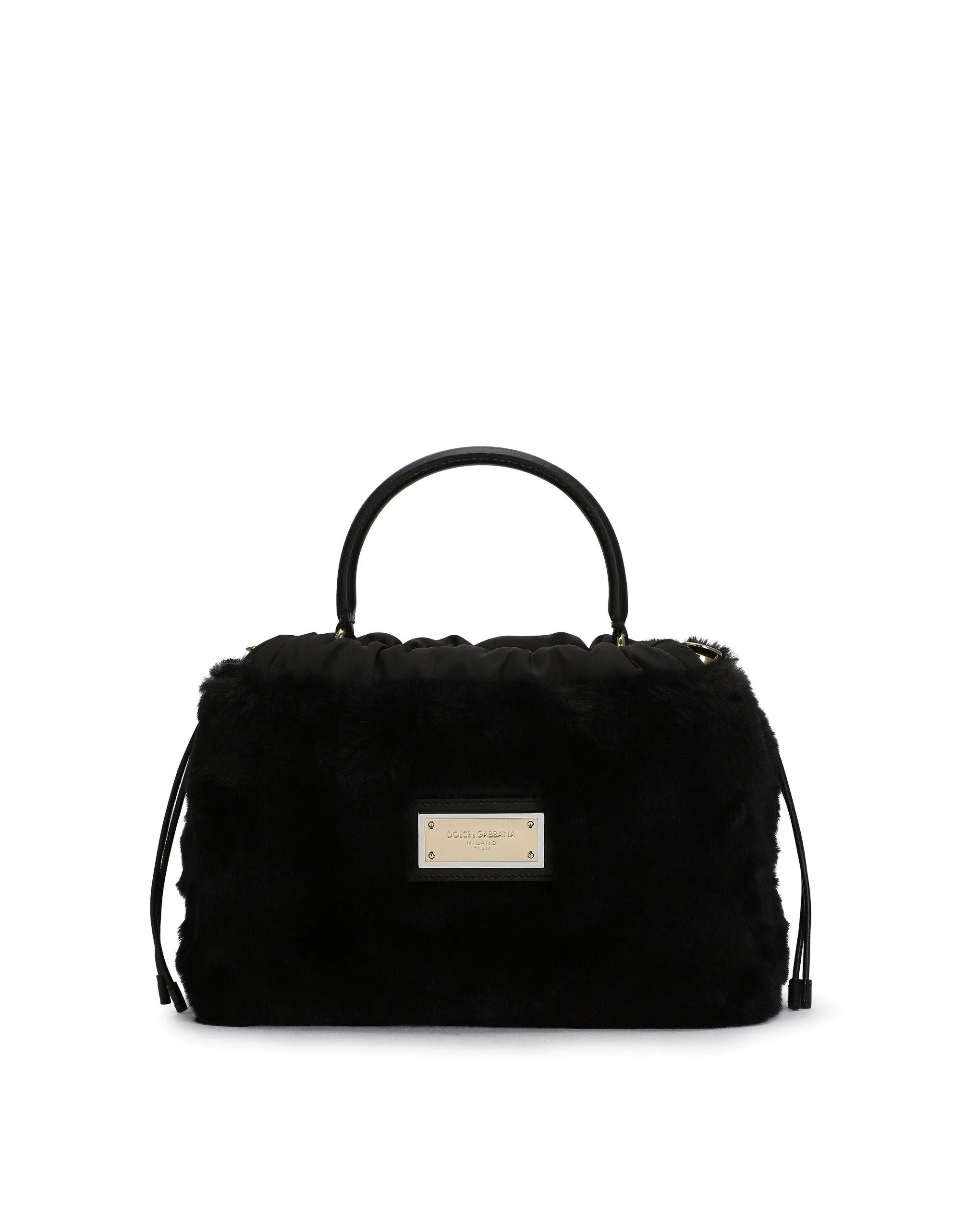 Calfskin and faux fur cover bag