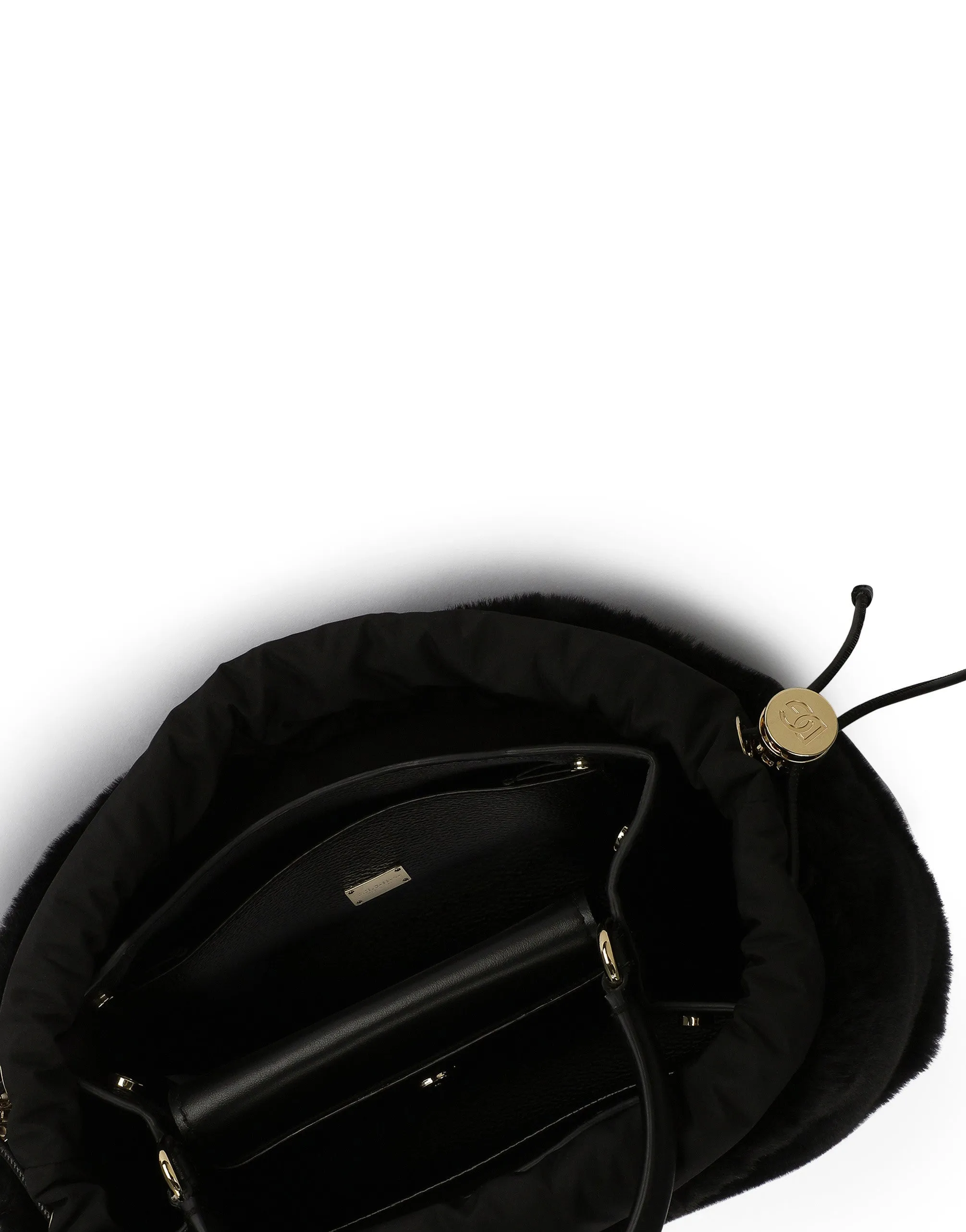 Calfskin and faux fur cover bag
