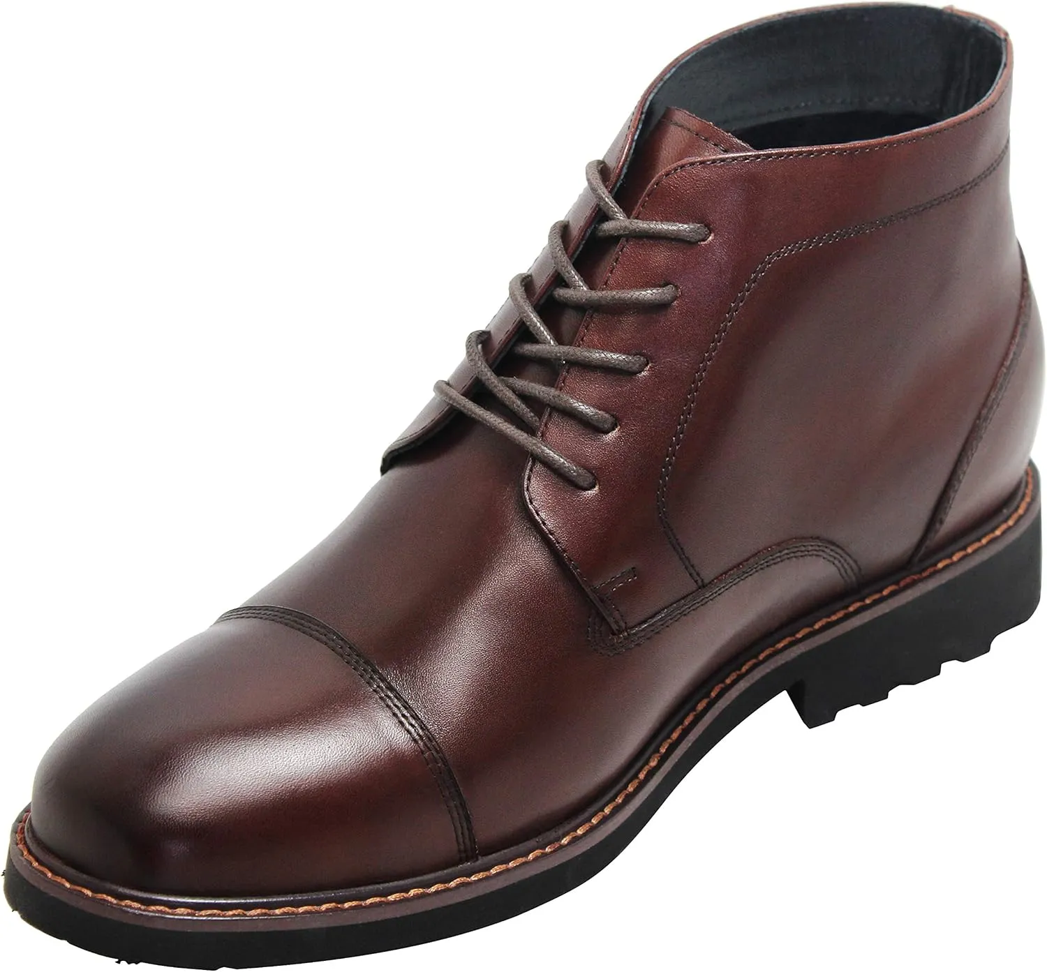 CALTO Men's Invisible Height Increasing Elevator Shoes - Dark Brown Leather Lace-up Cap-toe Boots with Inner Faux Fur - 3.2 Inches Taller - Y41081 - Size 11 D(M) US