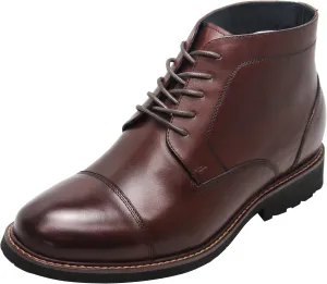 CALTO Men's Invisible Height Increasing Elevator Shoes - Dark Brown Leather Lace-up Cap-toe Boots with Inner Faux Fur - 3.2 Inches Taller - Y41081 - Size 11 D(M) US