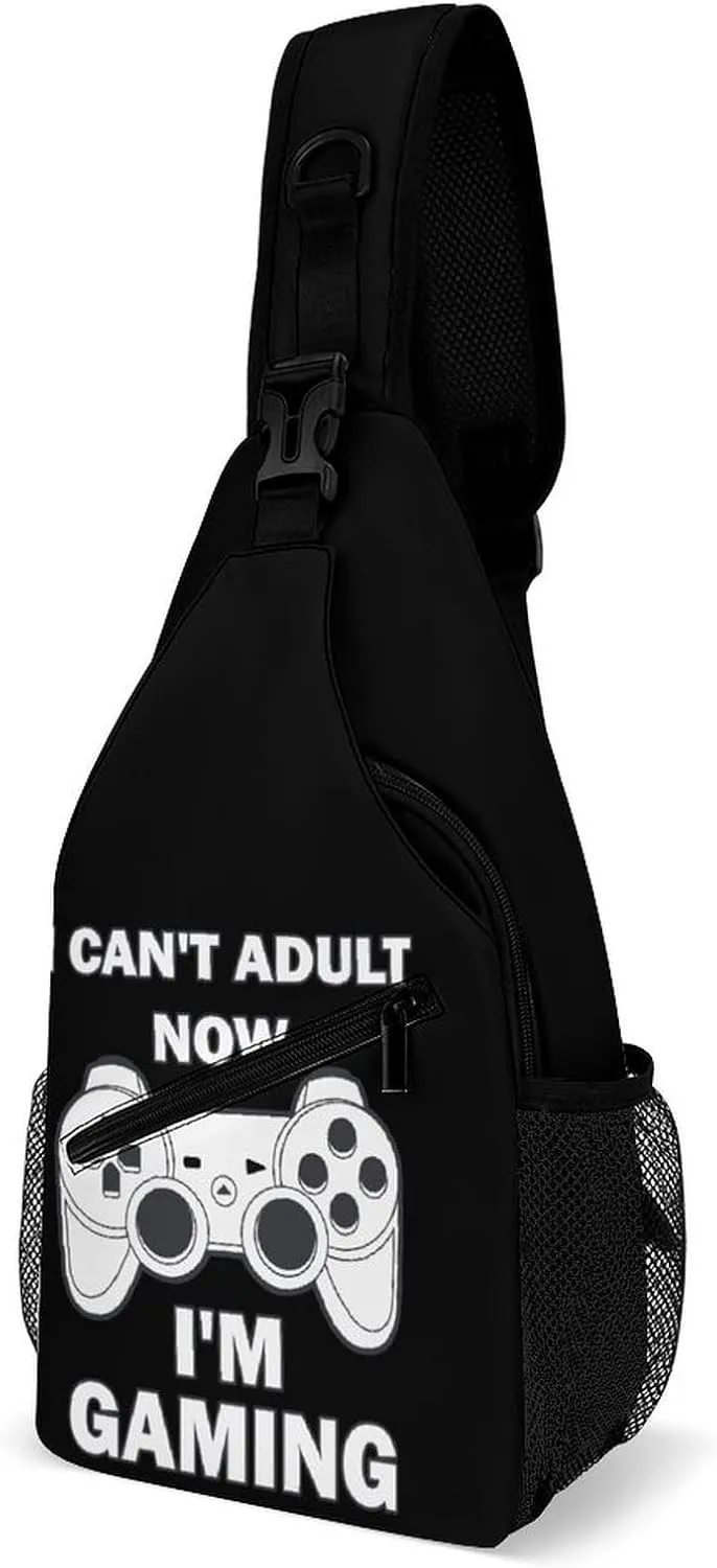 Can't Adult Now I'm Gaming Printed Crossbody Bags Casual Sling Backpack with Adjustable Strap for Women Men