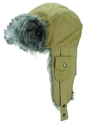 Canvas Flying Cap with fur Lining | Khaki