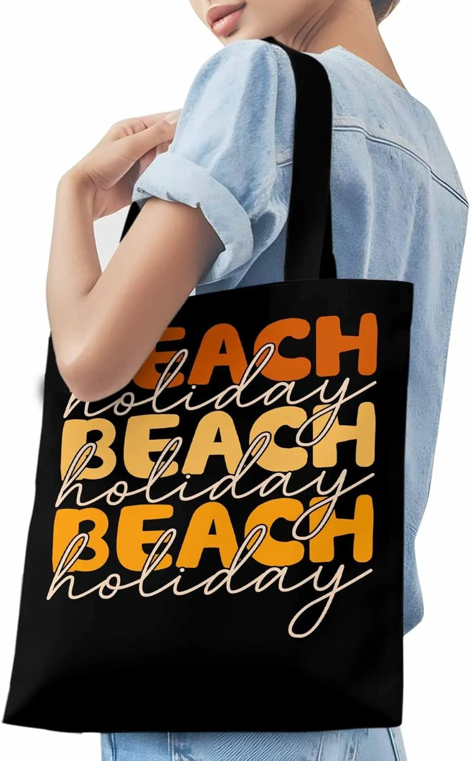 Canvas Tote Bag Beach Quote Reusable Grocery Shopping Bags with Handle, Street Art Large Canvas