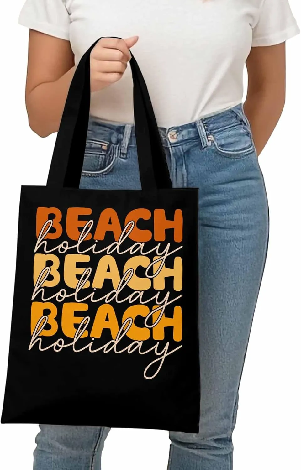 Canvas Tote Bag Beach Quote Reusable Grocery Shopping Bags with Handle, Street Art Large Canvas