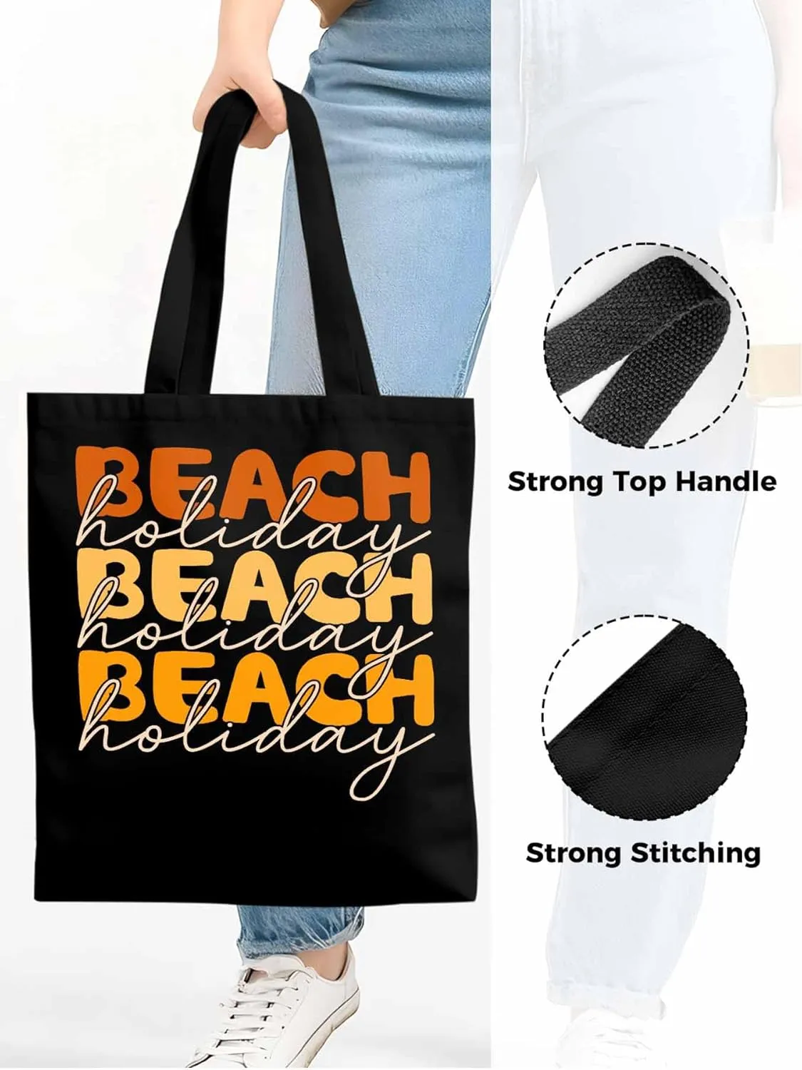 Canvas Tote Bag Beach Quote Reusable Grocery Shopping Bags with Handle, Street Art Large Canvas
