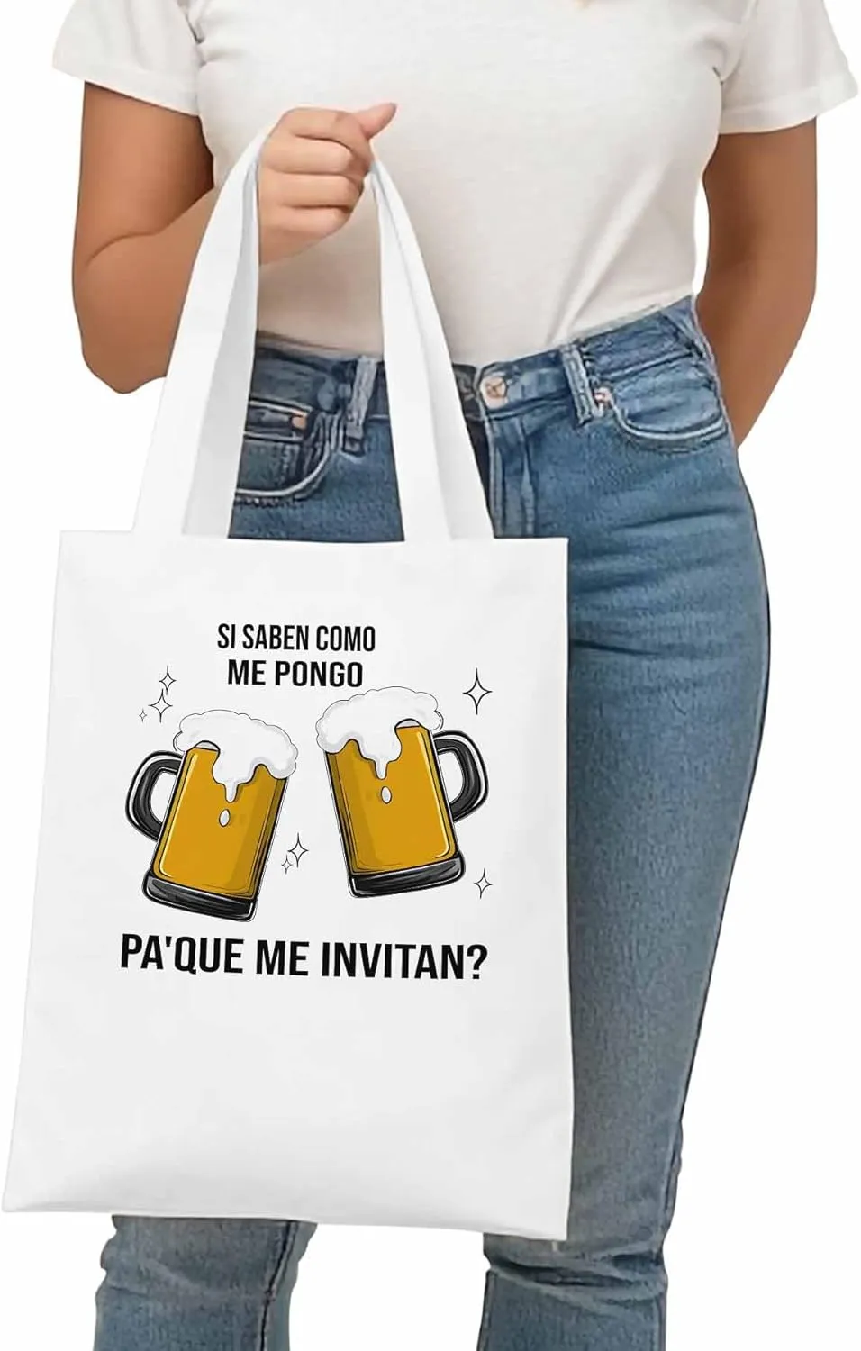 Canvas Tote Bag Beer Celebration Reusable Grocery Shopping Bags with Handle, Fun Word Large Canvas