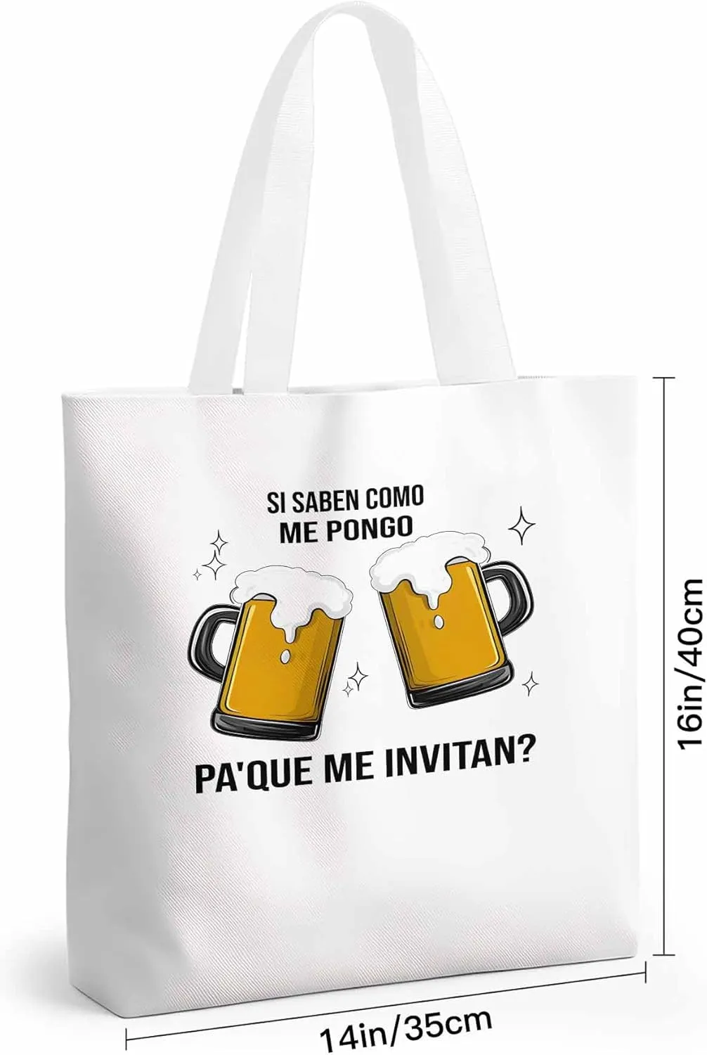 Canvas Tote Bag Beer Celebration Reusable Grocery Shopping Bags with Handle, Fun Word Large Canvas