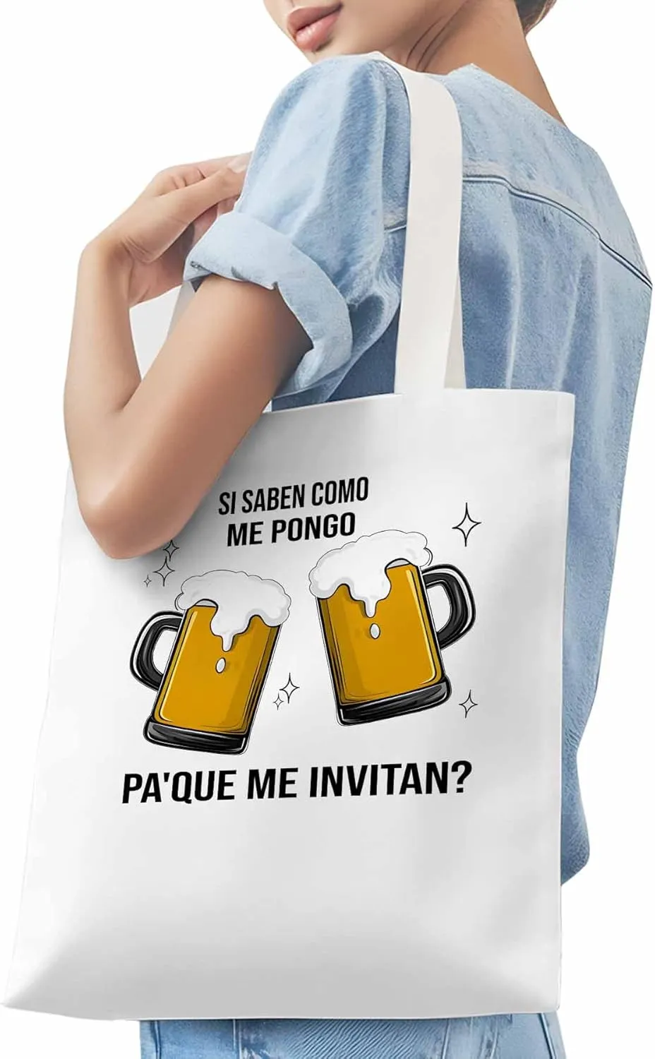 Canvas Tote Bag Beer Celebration Reusable Grocery Shopping Bags with Handle, Fun Word Large Canvas