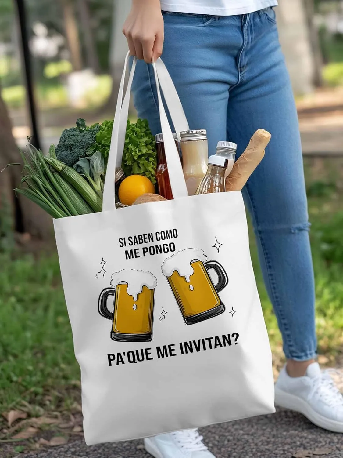 Canvas Tote Bag Beer Celebration Reusable Grocery Shopping Bags with Handle, Fun Word Large Canvas