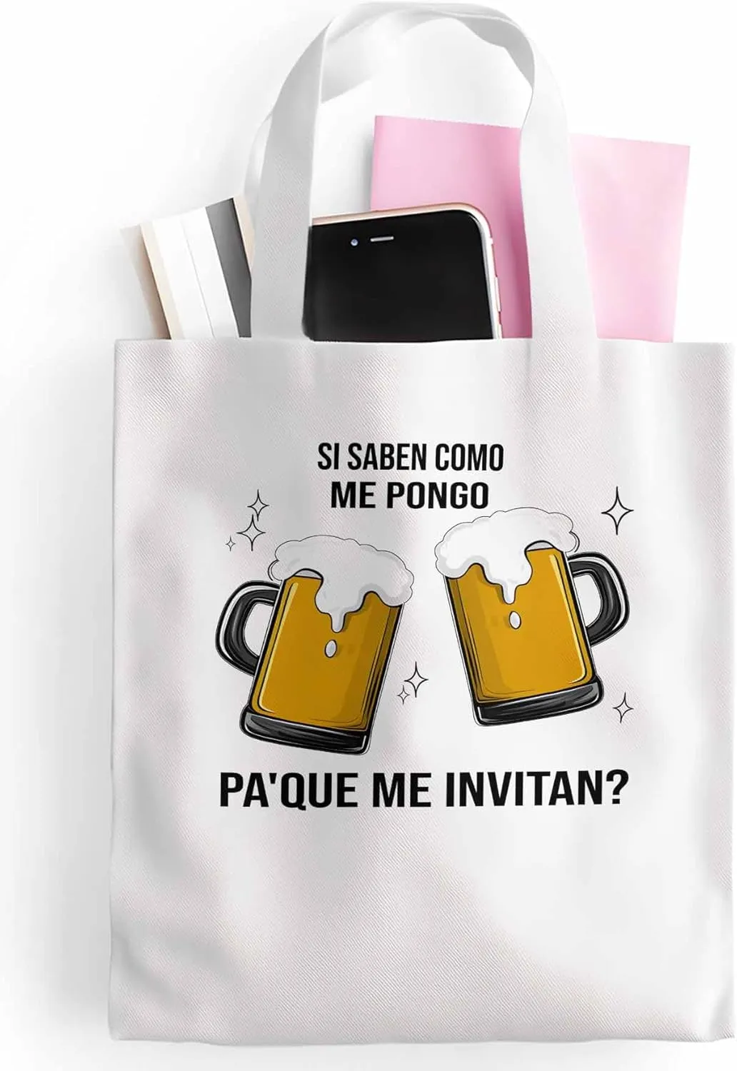 Canvas Tote Bag Beer Celebration Reusable Grocery Shopping Bags with Handle, Fun Word Large Canvas