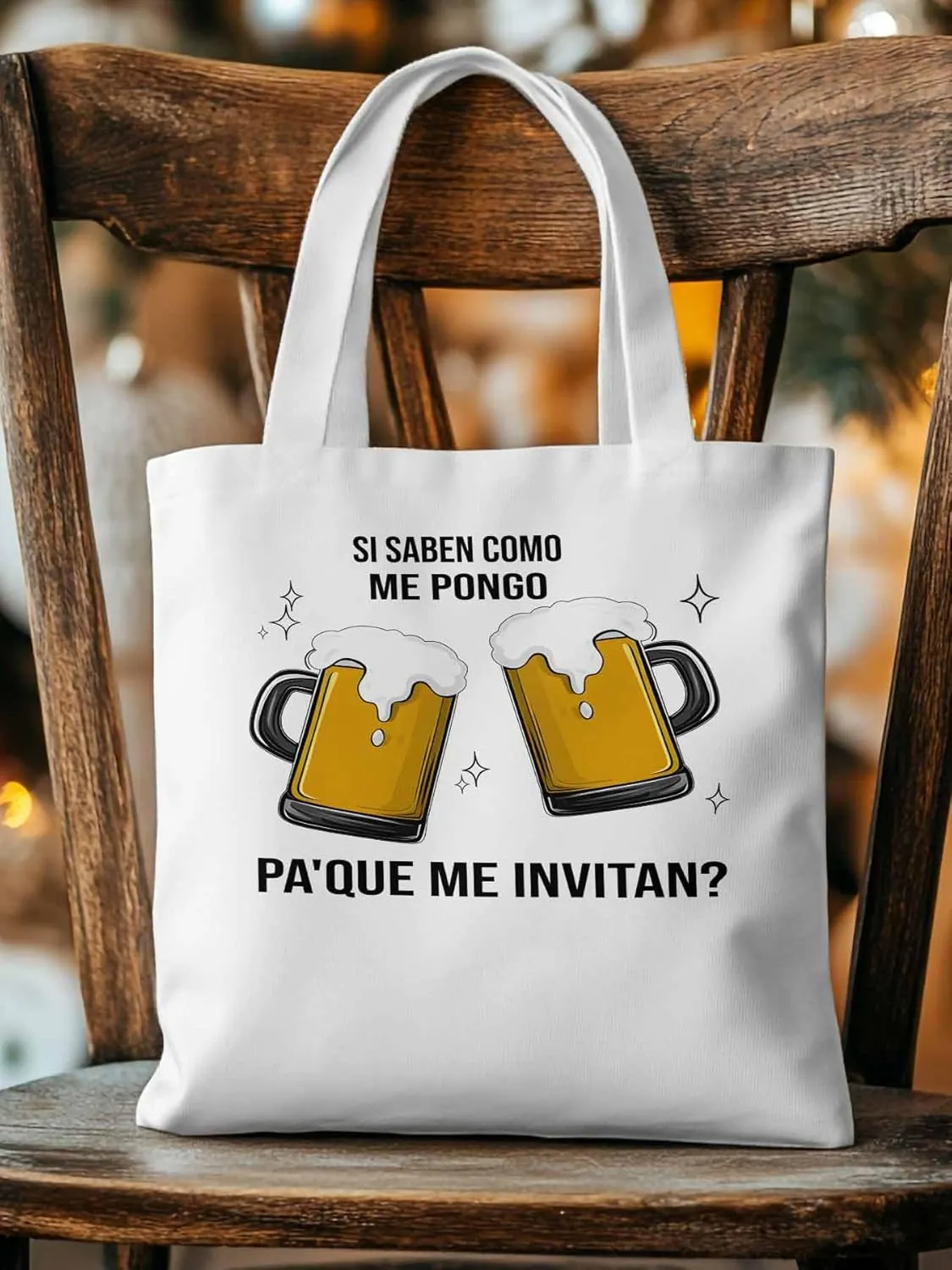 Canvas Tote Bag Beer Celebration Reusable Grocery Shopping Bags with Handle, Fun Word Large Canvas