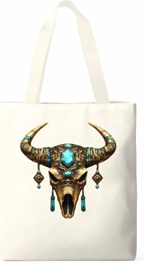 Canvas Tote Bag, Boho Cow Skull Print Aesthetic Canvas Tote Handbags for Women Shoulder Bag,