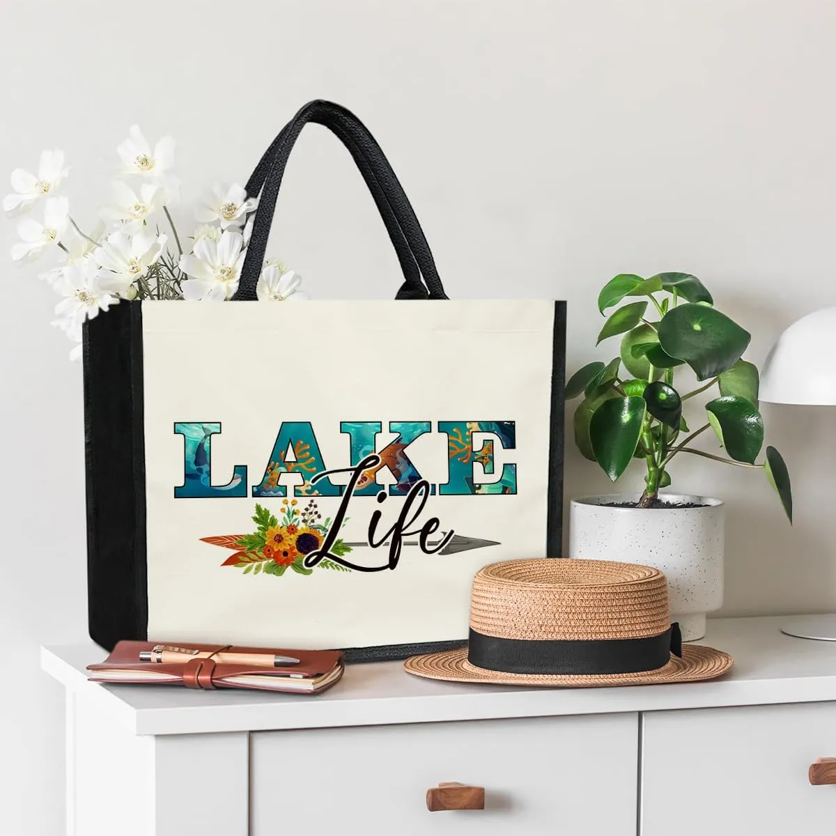Canvas Tote Bag for Women, Aesthetics Tote Bags, Lake Life Gifts for Women, Beach Bag Grocery Shopping Bags