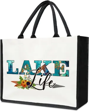 Canvas Tote Bag for Women, Aesthetics Tote Bags, Lake Life Gifts for Women, Beach Bag Grocery Shopping Bags
