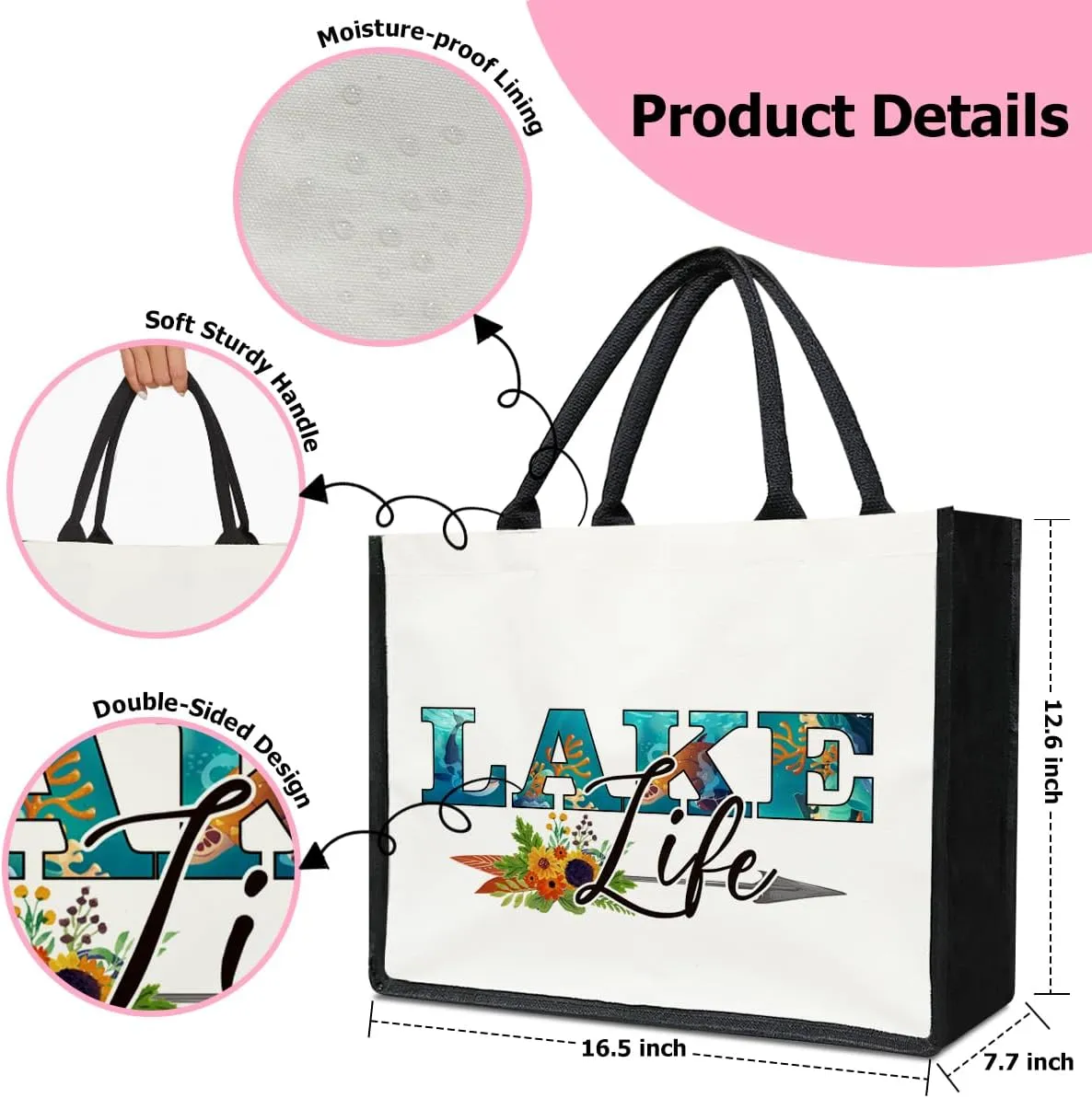 Canvas Tote Bag for Women, Aesthetics Tote Bags, Lake Life Gifts for Women, Beach Bag Grocery Shopping Bags