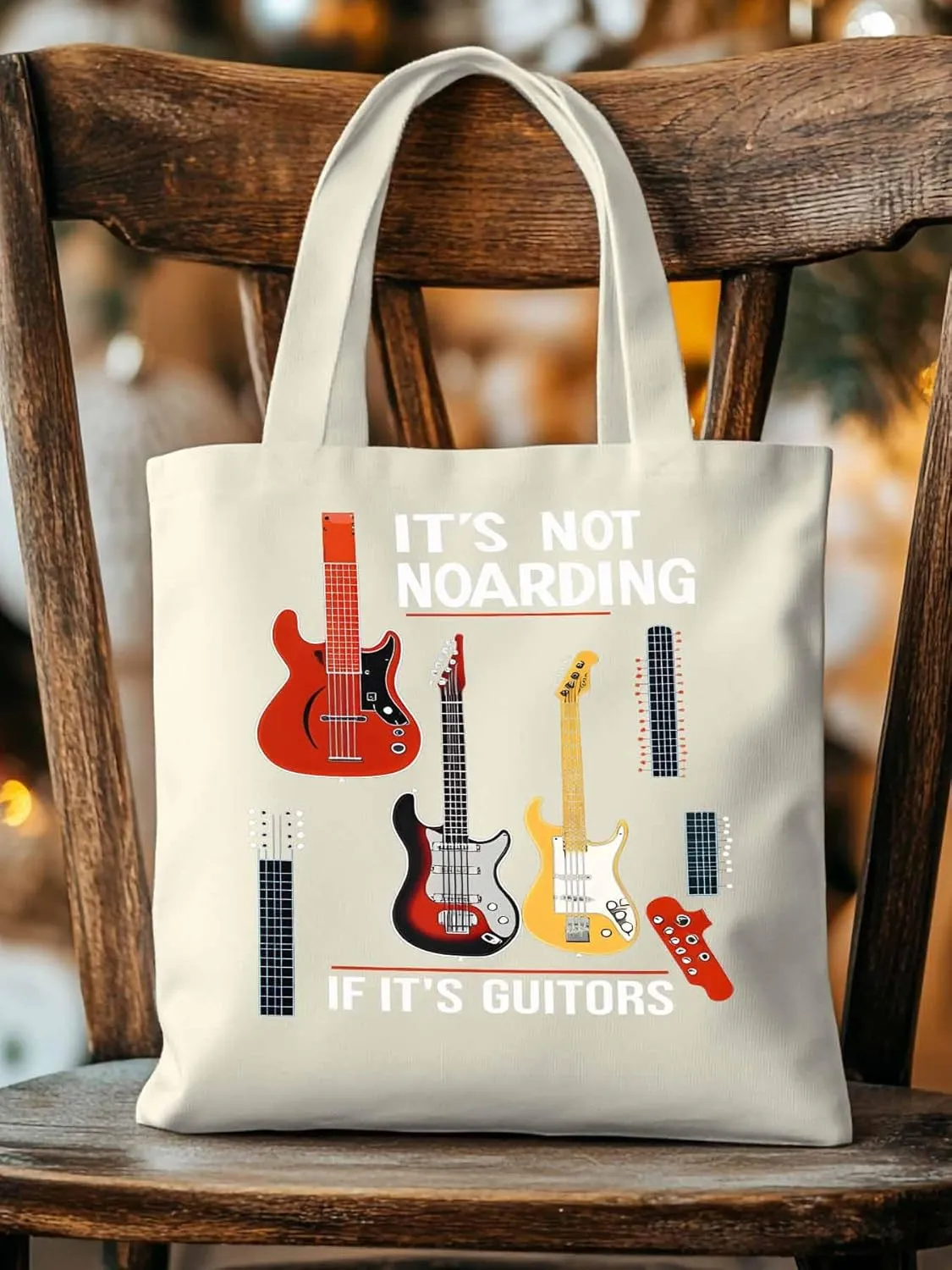 Canvas Tote Bag Guitar Watercolor Reusable Grocery Shopping Bags with Handle, Music Lover Large Canvas