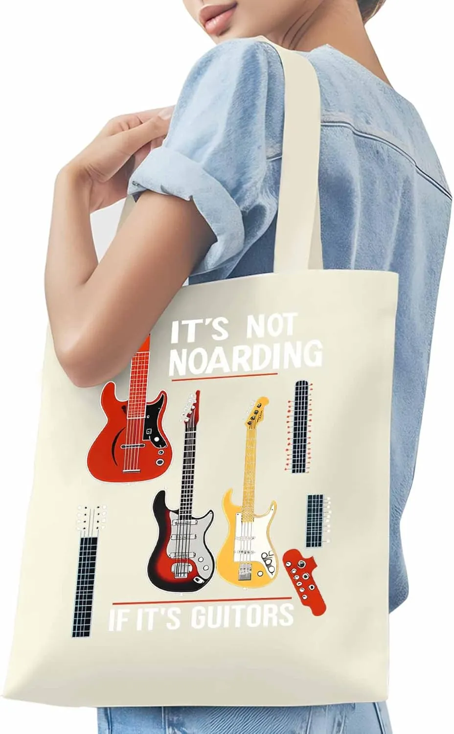 Canvas Tote Bag Guitar Watercolor Reusable Grocery Shopping Bags with Handle, Music Lover Large Canvas